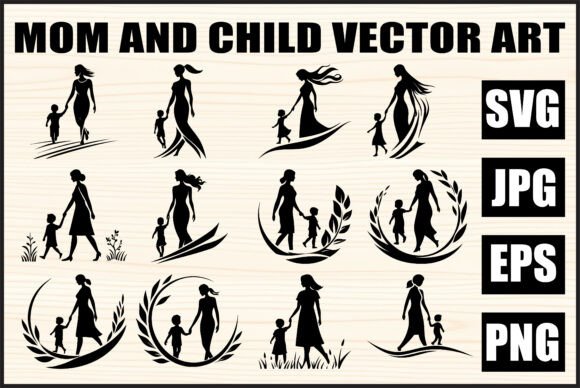 Mom and Child Vector Art Bundle: A Graphic Design Asset for Crafts and Branding