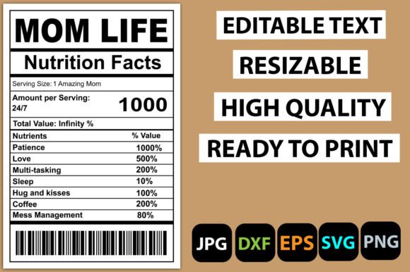 Mom Life Nutrition Facts Label: A Versatile Graphic Design Asset for Local Business Branding