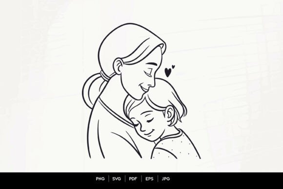Mother Child Hug – Tender Line Art