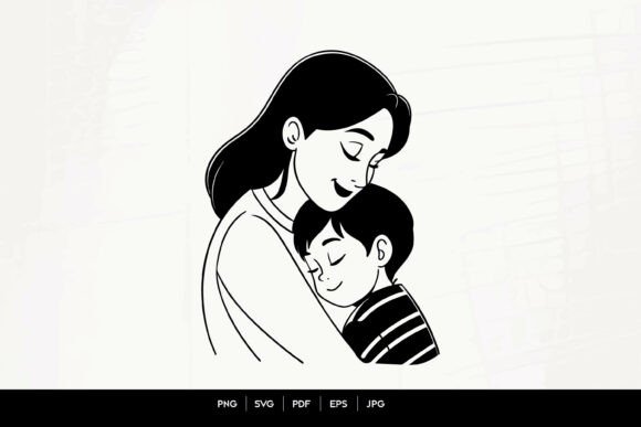 Mother’s Embrace – Minimal Black White for Crafts and Graphics
